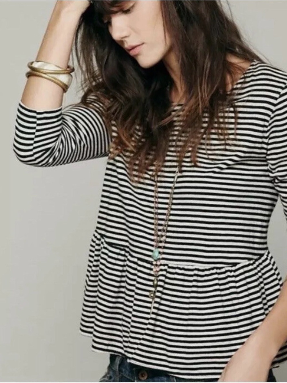 We The Free Striped Black & White Peplum Top 3/4 sleeves. MAKE ME AN OFFER!